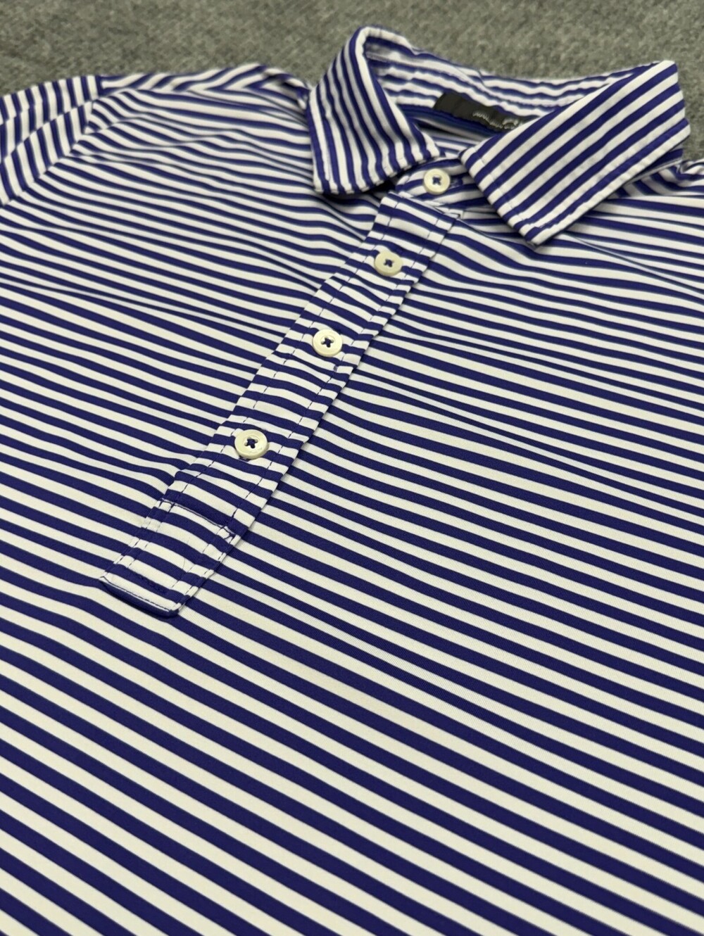 Ralph Lauren RLX Polo Shirt Mens M Purple White Striped Wicking Performance Golf